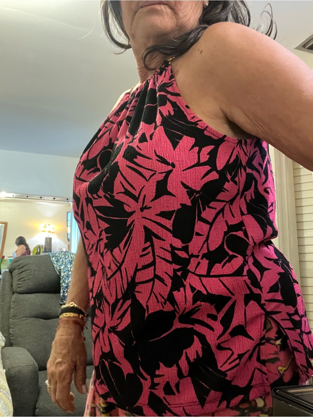 Michael Kors Pink and Black Floral Tank Top